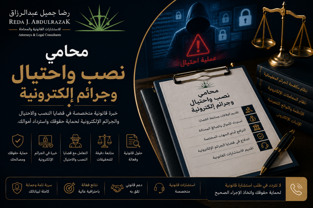محامي نصب واحتيال وجرائم إلكترونية2026: حماية قانونية متخصصة
